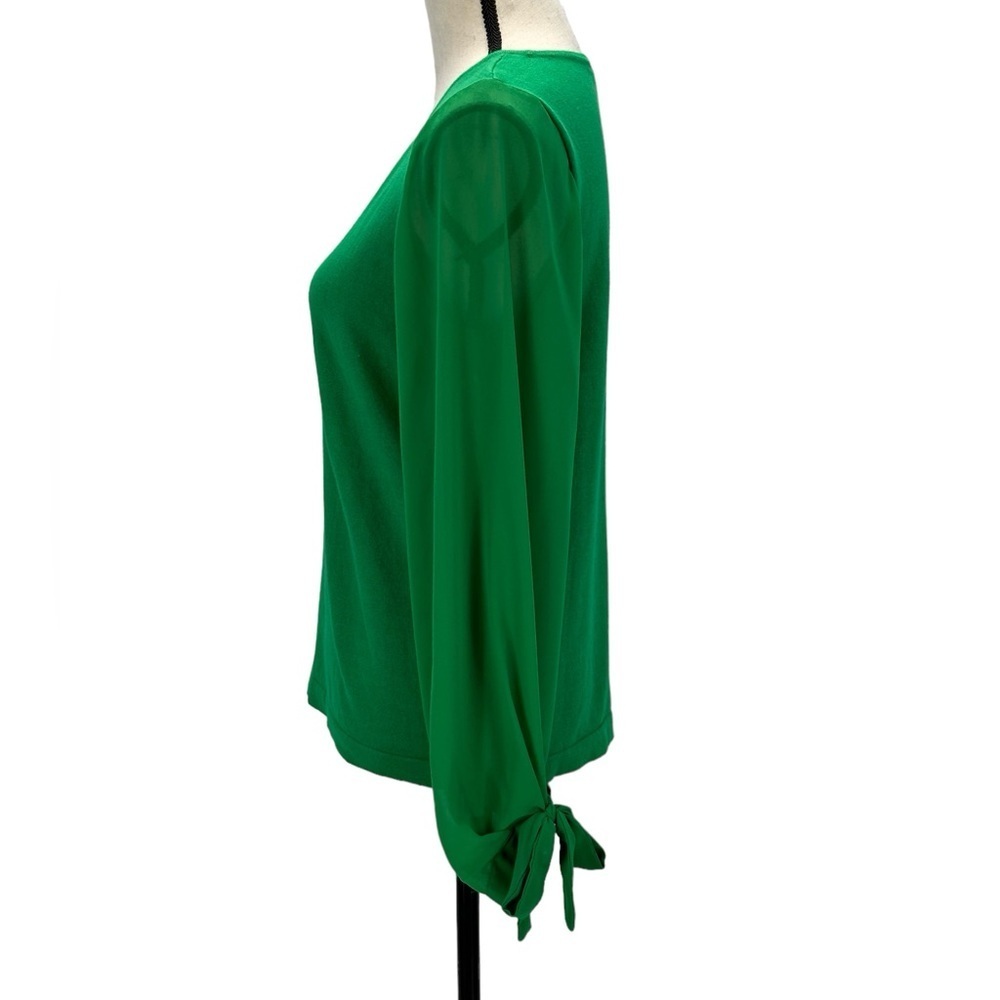 CeCe Long Sheer Sleeve Tie Cuff Crew Neck Top - Green - size Small - Picture 4 of 7